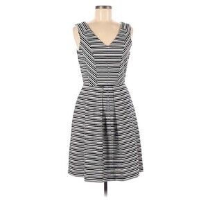 Taylor Women's Fit & Flare Pleated Mix Media Pin Strips Dress With Pockets 6